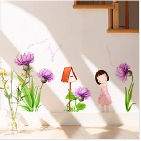 Children's Room Decoration Purple Flowers Image Removable Background Wall Sticker