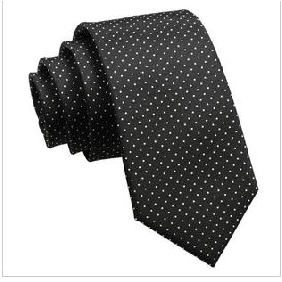 Fashional Black Base White Dot Design 7cm Pure Silk Narrow Leisure Tie