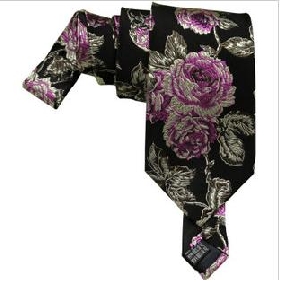 Fashional Black Peony Pattern Pure Silk Yarn Dyed Tie