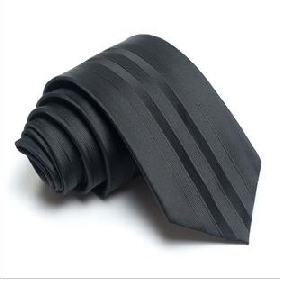 Men's Pure Black Stripe Yarn Dyed Arrow Type Official Tie