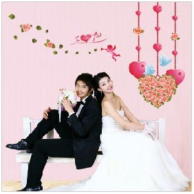 Lover's Wedding Room Decoration Heart Shaped Flower Pattern Large Size Wall Sticker