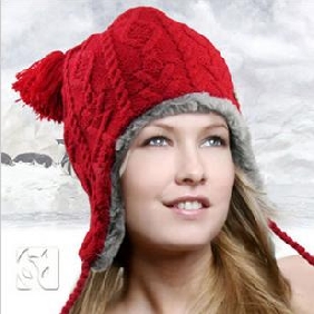 Women's Warm Winter Earmuff Wide Brim Wool Knitting Cap