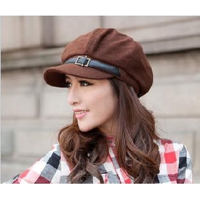 New Style Women's Wide Brim Dome Strap Decoration Leisure Newsboy Cap