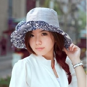 Women's Blue And White Porcelain Pattern Detachable Windbreak Belt Summer Sunbonnet