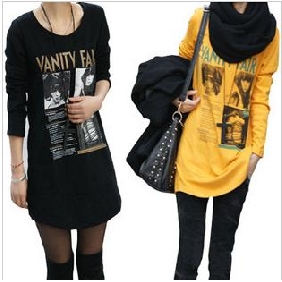 Women's Long Style Warm Winter Thicken Printing Loose T-shirt  Women's Long Style Warm Winter Thicken Printing Loose T-shirt