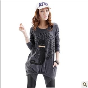 Fashional Loose Style O-neck Cat Image Long Sleeve T-shirt  Fashional Loose Style O-neck Cat Image Long Sleeve T-shirt
