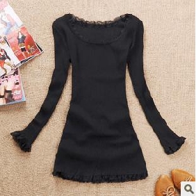 Simple Fashional Long Sleeve Stripe Lace Design Show Thin T-shirt