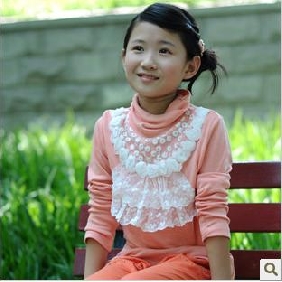 Children's Lace Rhinestone Decorative Long Sleeve Pure Cotton Leisure T-shirt