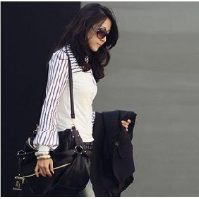 Fashional New Design Women's Stripe Long Sleeve Bowknot T-shirt