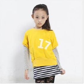 Children's Long Sleeve Stripe False Two Pure Cotton T-shirt