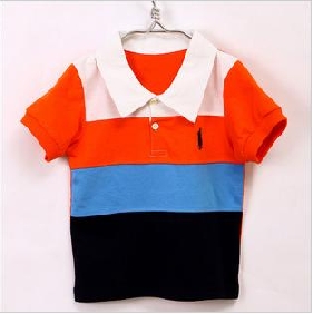 Boy's Short Sleeve Lapel Stripe Blended Breathable Leisure T-shirt