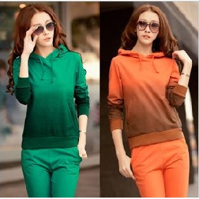 Women's Fashional Gradient Color Pure Cotton Long Sleeve Pullover Sportswear