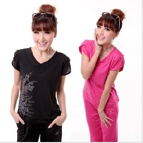 Lovely Women's Short Sleeve V-necked Printing UV Prevention Breathable Sportswear