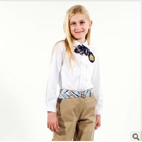 Girl's College Style Long Sleeve Pure Cotton Turndown Shirts