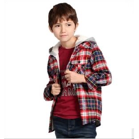 Boy's Grid Thicken Cashmere Long Sleeve Spring Type Cardigan Shirts