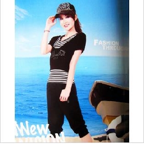Women's Fashional Stripe Short Sleeve Breathable Cotton Polyester Hat Sportswear