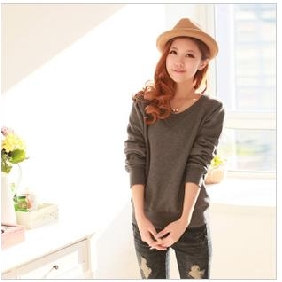 Fashional Simple Style Women's Long Sleeve O-necked Pure Color Loose Pullover Sweatshirts