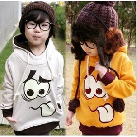 Children's Universal Funny Smile Face Images Long Style Thicken Hoodies