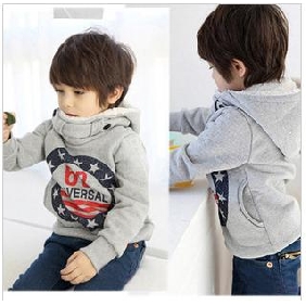 New Arrival Boy's Woolen Thicken Printing Button Pullover Hoodies