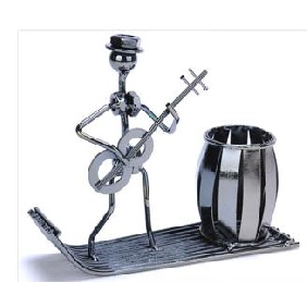 New Arrival Blacksmith Bamboo Raft Pen Container, Novelty Office Household Decoration, Metal Craft