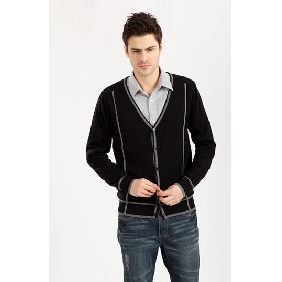 2012 New Arrival Fashion Men's Slim Fit V-necked Cardigan Vertical Bar Pure Cotton Knitting Coat
