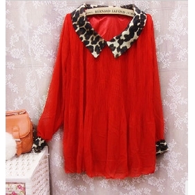 Drape Sexy Fashion Doll Collar Chiffon Leopard Grain Shirts 4 Colors