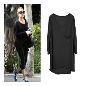 Hot Style Women Loose Pure Color Long-sleeved T-shirt