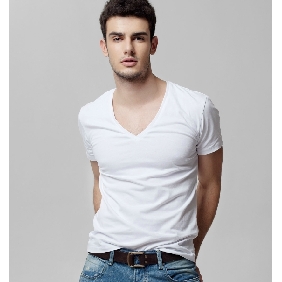 Deep V Short-sleeved T-shirt White Sexy V-neck Bottoming Shirt