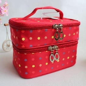 Dot Two Layers Fashion Portable Folded Lady Lovely Double Layers Cosmetics Cases